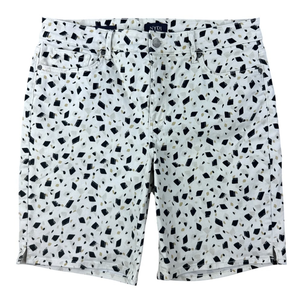 NYDJ Ella Shorts Women's 12 High Rise Geometric Print Cotton Stretch Slimming